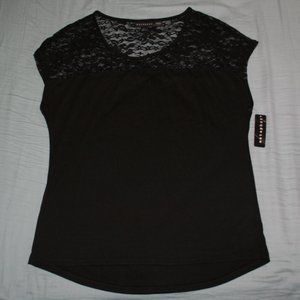 Metaphor Black Sheer Lace Top Large New